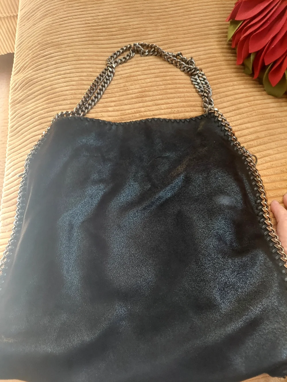 Stella McCartney black Whipstitch Chain-Trim Suede  Tote Bag Made In Italy - Picture 2 of 16